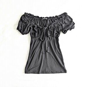 AmelieBoutik Women Tie Neck Puff Sleeve Blouse, XS, Black